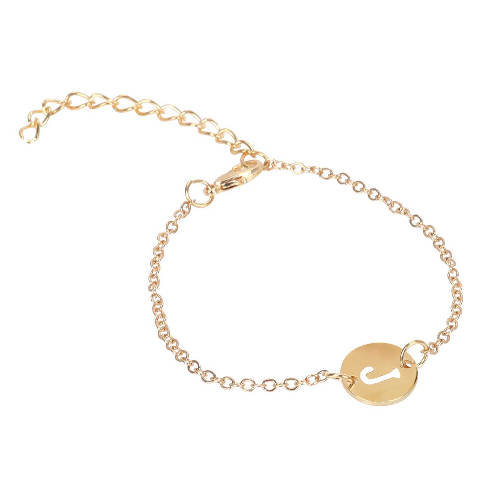 thumbnail image 2 of Pulsera Inicial 18K chapado en oro de acero inoxidable Letra pulsera delicada pulsera del encanto del nombre del disco para las mujeres niñas, 2 of 3